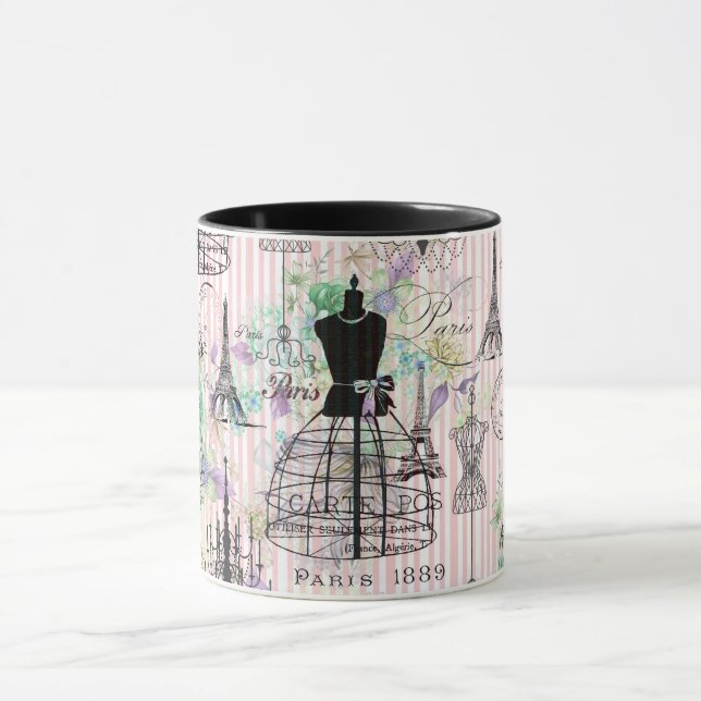 Boho Vintage Maneque schwarz rosa Rosen Blütenblüt Tasse (Zentrum)