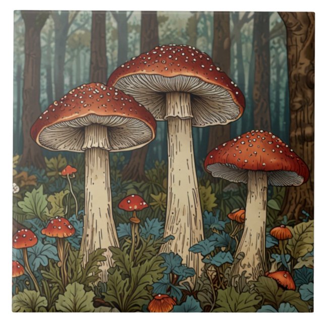 Boho vintage mushrooms woodland forest fliese (Vorderseite)