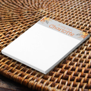 Boho Vintage Orange Sonnenblume Wasserfarbe Grau Notizblock
