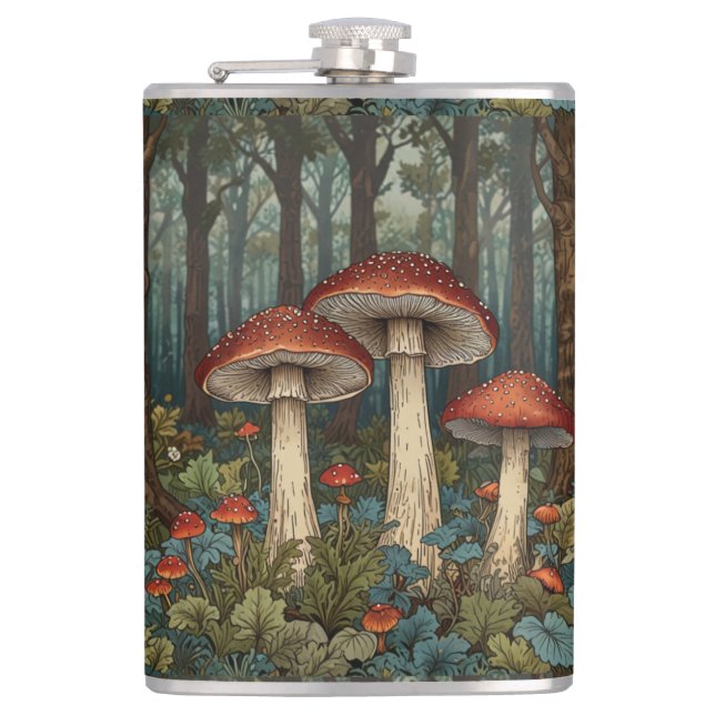 Boho Vintage Pilze Wald Flachmann (Vorderseite)