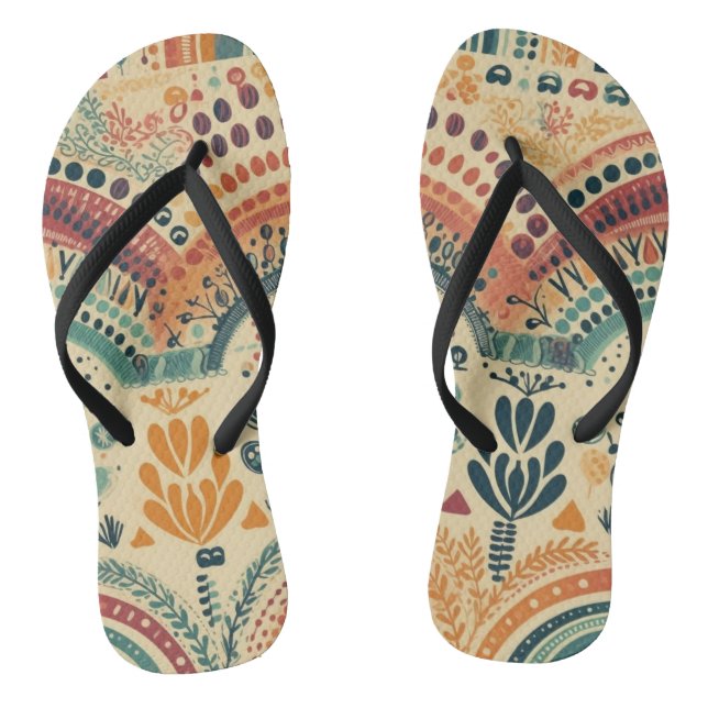 Boho Vintage Regenbogen und Blätter Flip Flops (Fußbett)