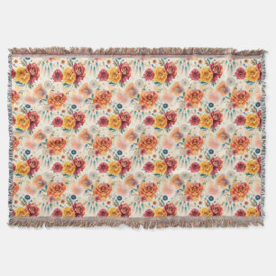 Boho Vintage Rose und Federn Blumenmuster Decke