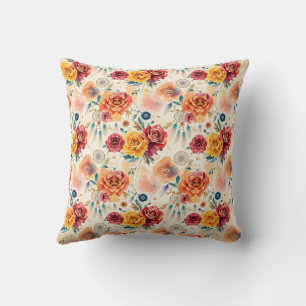 Boho Vintage Rose und Federn Blumenmuster Kissen