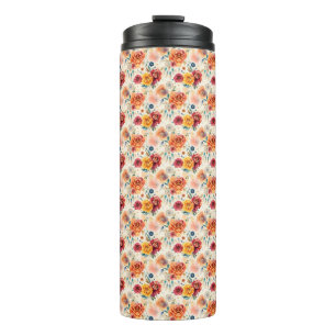Boho Vintage Rose und Federn Blumenmuster Thermosbecher