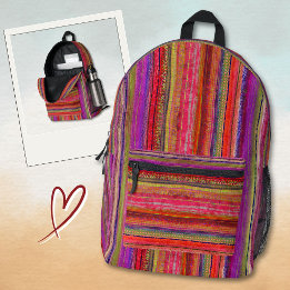 Boho Vintage Rot Violett Streifen - Bedruckter Rucksack