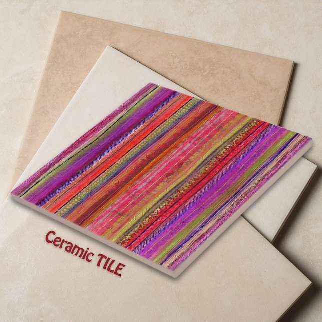 Boho Vintage Rot Violette Streifen -  Fliese (Von Creator hochgeladen)