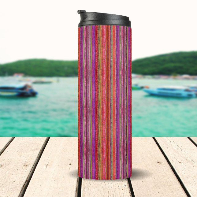 Boho Vintage Rot-Violette Streifen -  Thermosbecher (Von Creator hochgeladen)