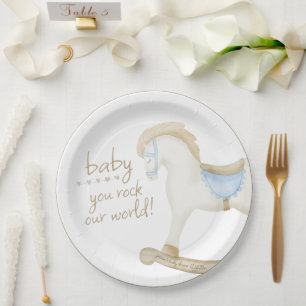 Boho Vintage Schaukelpferd Cowboy Baby Shower Pappteller