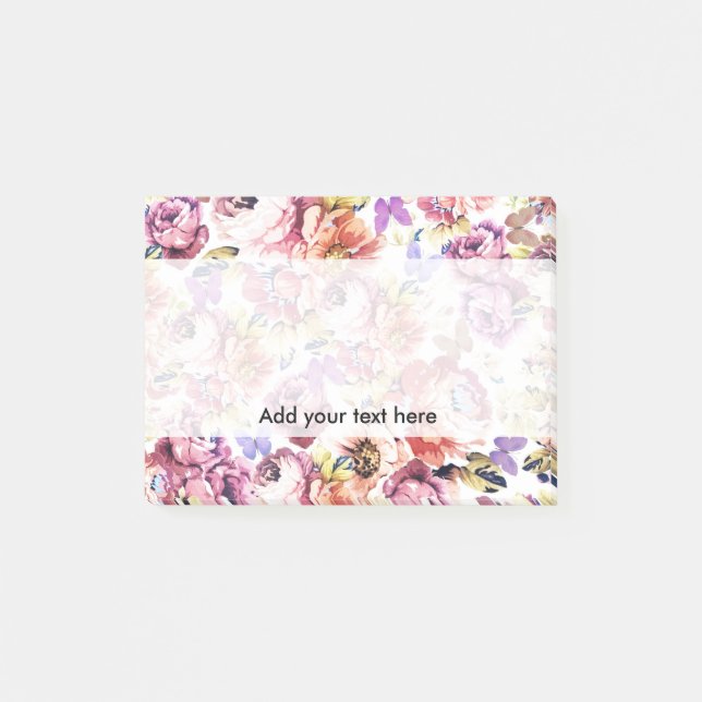 Boho Vintage Schmetterlingsrosa-Rosen-Blumen Post-it Klebezettel (Vorderseite)