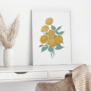 Boho Vintage Senfgelb Blumen Wandkunst Druck Poster