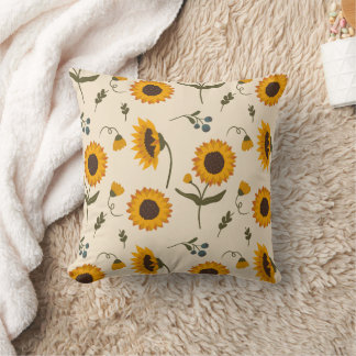 Boho Vintage Sonnenblumen- und Beerenmuster-Wurfki Kissen