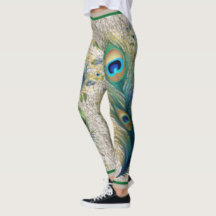 Boho-Vintage-Spitze und Pfauenfedern Leggings