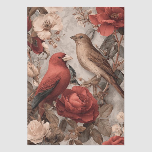 Boho Vintage Vögel & Blumenmotive Seidenpapier (Vorderseite)