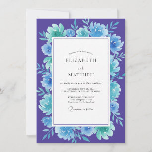 Boho-Violette-Türkisfarbene-Blooming-Hochzeit Einladung