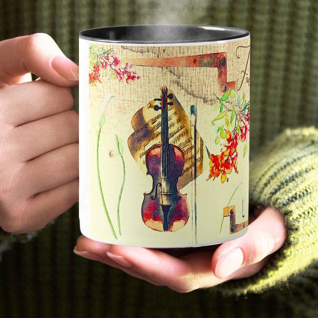 Boho Violin-Blume arbeiten mit Bejahung zusammen Tasse (Von Creator hochgeladen)