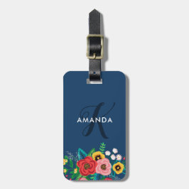 Boho VolksBlumen - tiefes blaues Monogramm Gepäckanhänger