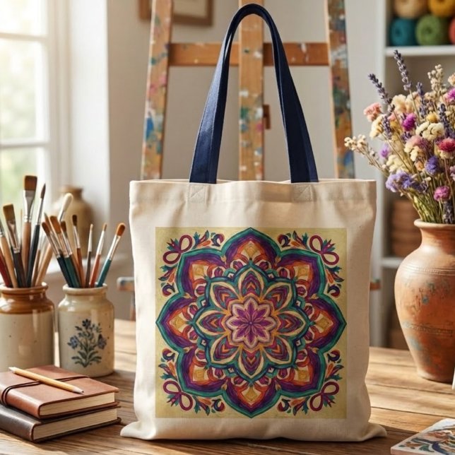 Boho-Volkskunst-Blume Tragetasche (Von Creator hochgeladen)