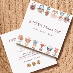 boho volkskunstliche Blume quadratische Visitenkar Quadratische Visitenkarte