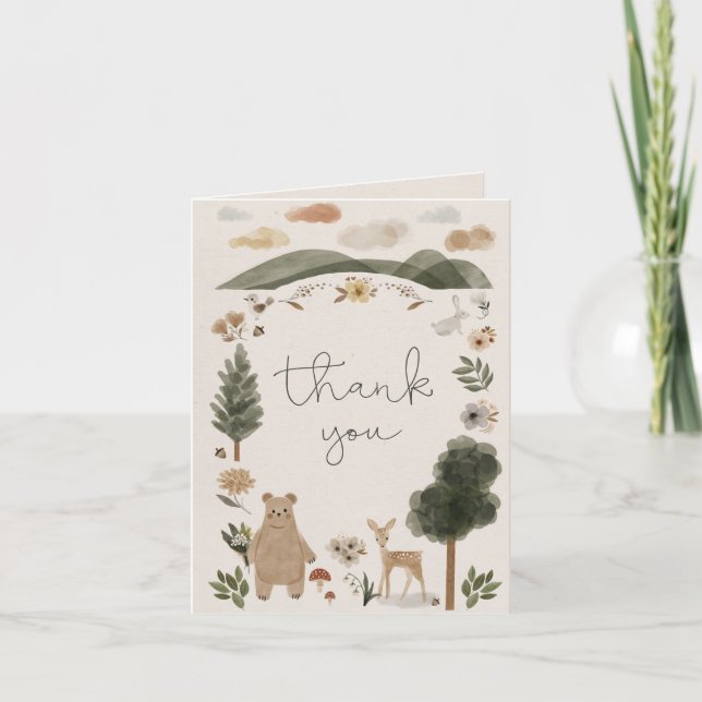 Boho-Wald-Baby-Shower-Dankeskarten Ankündigung (Vorderseite)