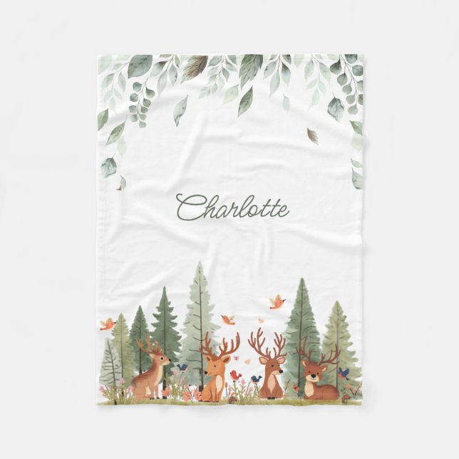 Boho-Wald-Babymantel | Reh-Wald-Kinderzimmer Fleecedecke (Vorderseite)