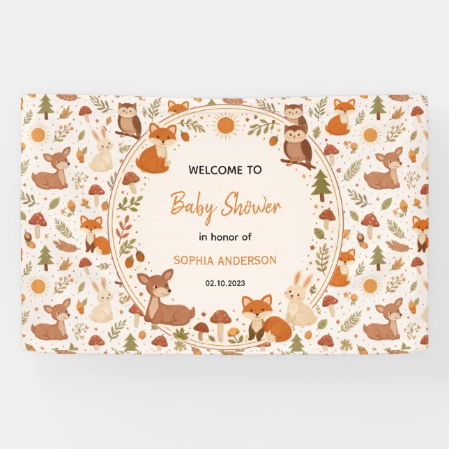Boho-Wald-Babyparty | Rustikale Waldtiere  Banner (Horizontal)