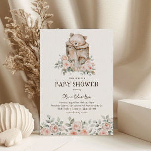 Boho-Wald-Bär & Florale Babyparty Einladung