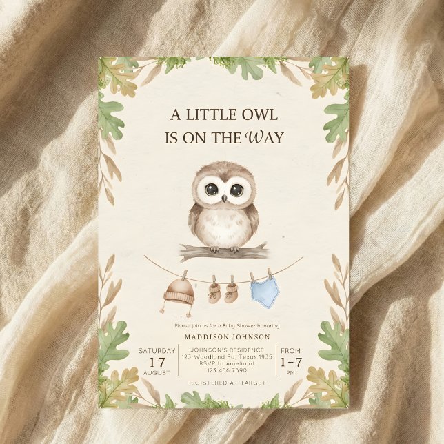 Boho-Wald-Eule-Grün-Babyparty Einladung (Von Creator hochgeladen)