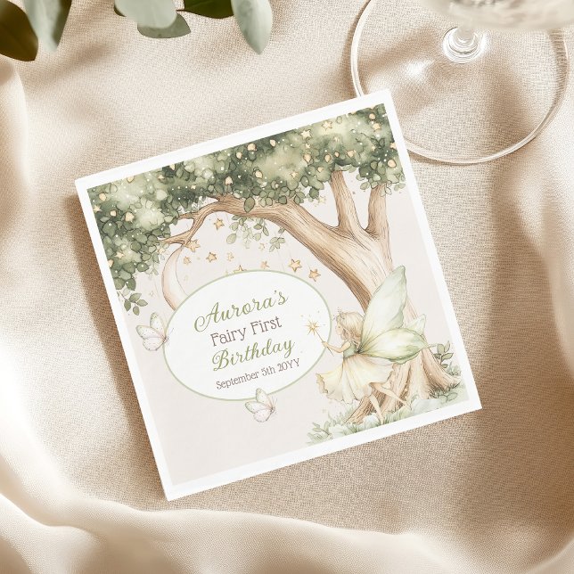 Boho-Wald-Feier-Erstes-Geburtstagsfoto Serviette (Von Creator hochgeladen)