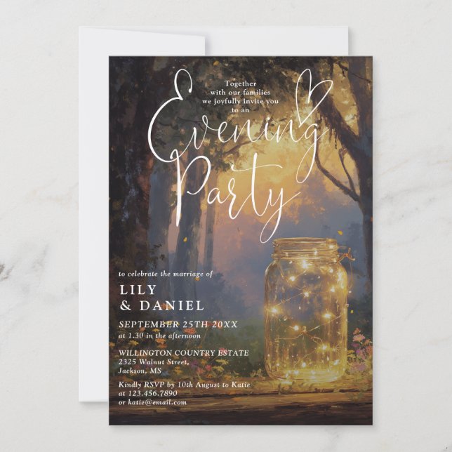 Boho-Wald-Mason-Glas-Hochzeitsabend-Party  Einladung (Vorderseite)