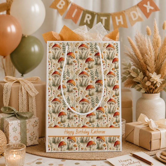 Boho-Wald-Pilzmuster Mittlere Geschenktüte (Von Creator hochgeladen)