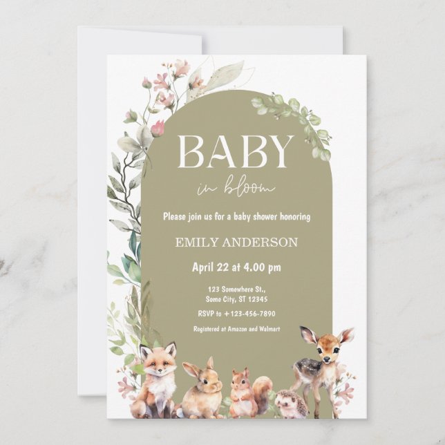 Boho-Wald-Waldtiere-Baby-Party Einladung (Vorderseite)