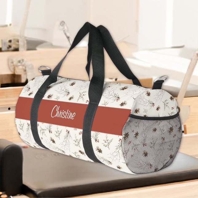 Boho-Wald-Winterbeeren-Monogramm Duffle Bag (Von Creator hochgeladen)