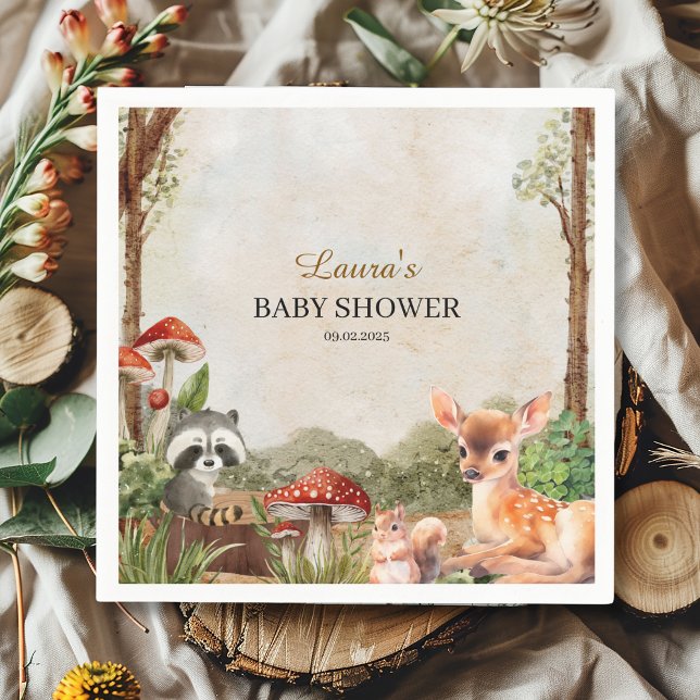 Boho Wald Woodland Tiere Rustic Baby Dusche Serviette (Von Creator hochgeladen)