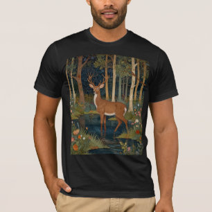 Boho-Waldhirsch-Druck Rustikale Waldgrüntöne T-Shirt