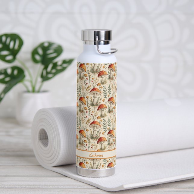 Boho-Waldpilzmuster Trinkflasche (Yoga (gedreht))