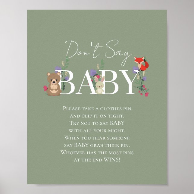 Boho-Waldtiere Salbeigrüne Babyparty Poster (Vorne)