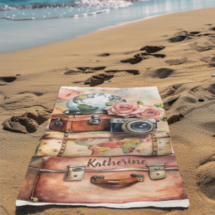 Boho Wanderlust Vintage Gepäck Rosen Name Strandtuch