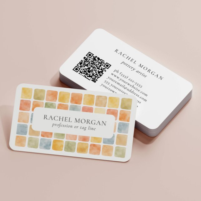 Boho-Warm-Pastell-Kacheln Töpferei Ton QR CODE Visitenkarte (Von Creator hochgeladen)