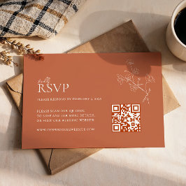 Boho Warm Sienna Terracotta Floral Qr Code Hochzei RSVP Karte