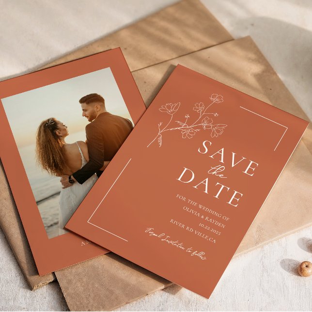 Boho Warm Terracotta Bloral Wedding Save the Date (Von Creator hochgeladen)