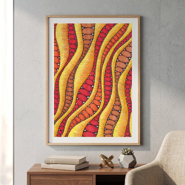 Boho Warmes Rot Orange Erdiges Abstrakte Wellenmus Poster (Von Creator hochgeladen)