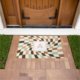 Boho Warped Checkerboard Monogramm Fußmatte