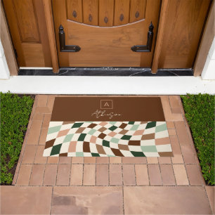Boho Warped Checkerboard Personalisiert Fußmatte