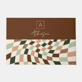 Boho Warped Checkerboard Personalisiert Fußmatte