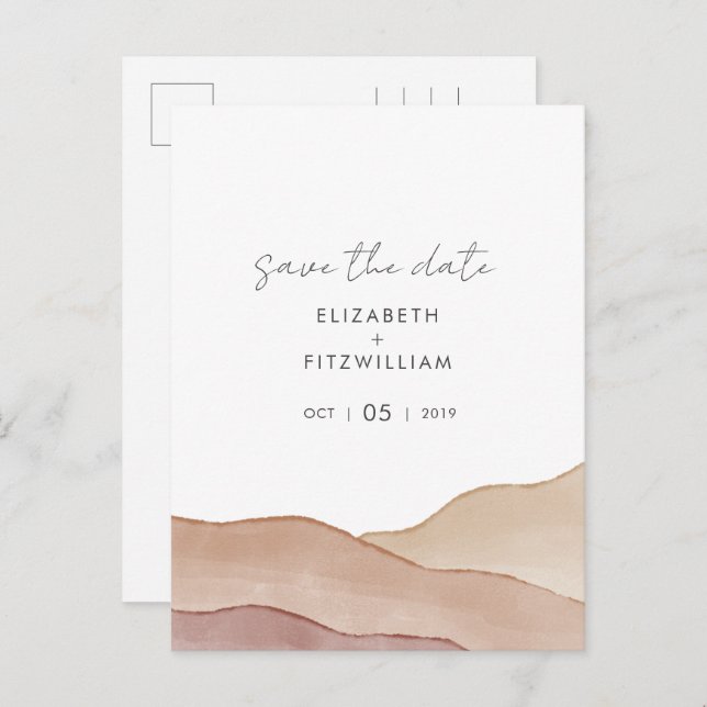Boho Wasserfarbe Abstrakte Hochzeit Save the Date Postkarte (Vorne/Hinten)