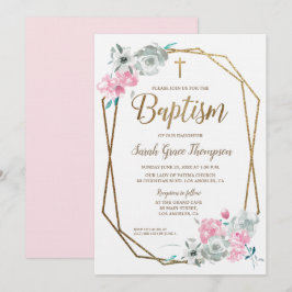 Boho Wasserfarbe Blume Babypink Taufe Einladung