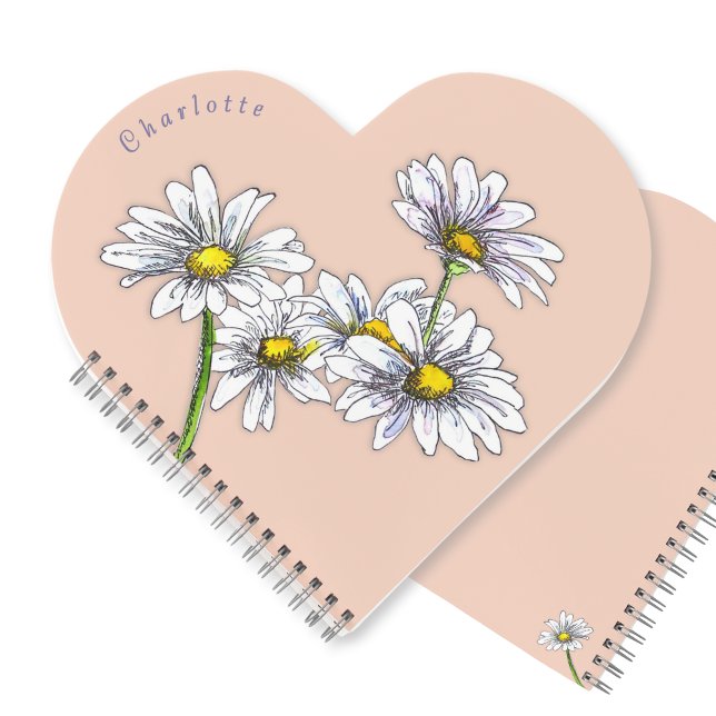 Boho-Wasserfarbe-Daisy-Pfirsich-Herz-Weihnachtsges Notizbuch (Von Creator hochgeladen)