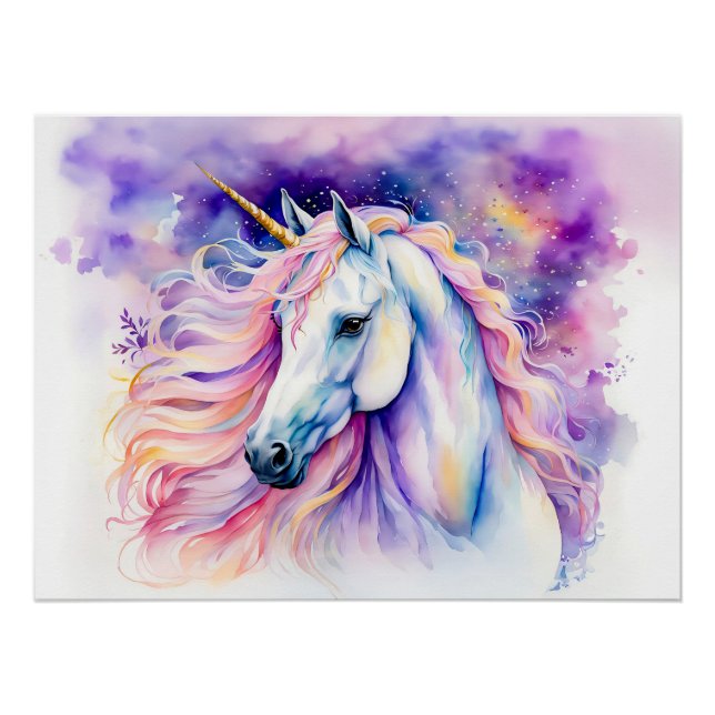 Boho-Wasserfarbe Elegantes Einhorn Poster (Vorderseite)
