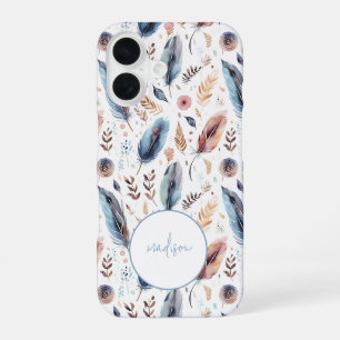 Boho-Wasserfarbe-Feder-Blumenmuster Personalized iPhone 16 Hülle