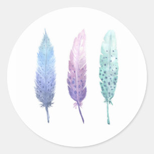 Boho Wasserfarbe-Feder-Trio Runder Aufkleber